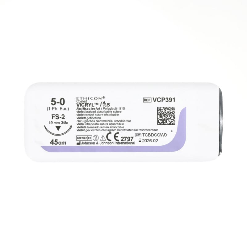 Vicryl Plus Violet Absorbable Sutures FS2, 5/0, 45cm