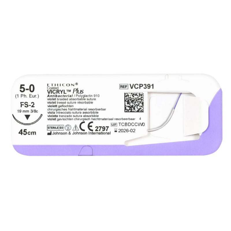 Vicryl Plus Violet Absorbable Sutures FS2, 5/0, 45cm